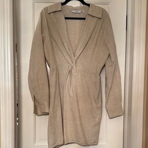 Elegant Beige Long-Sleeve Dress